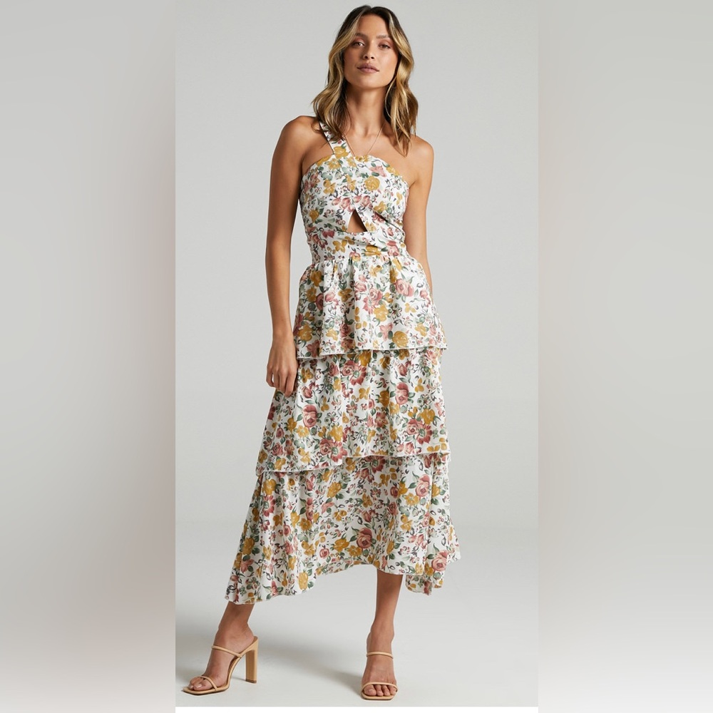 Showpo. Floral One Shoulder MIDI Dress